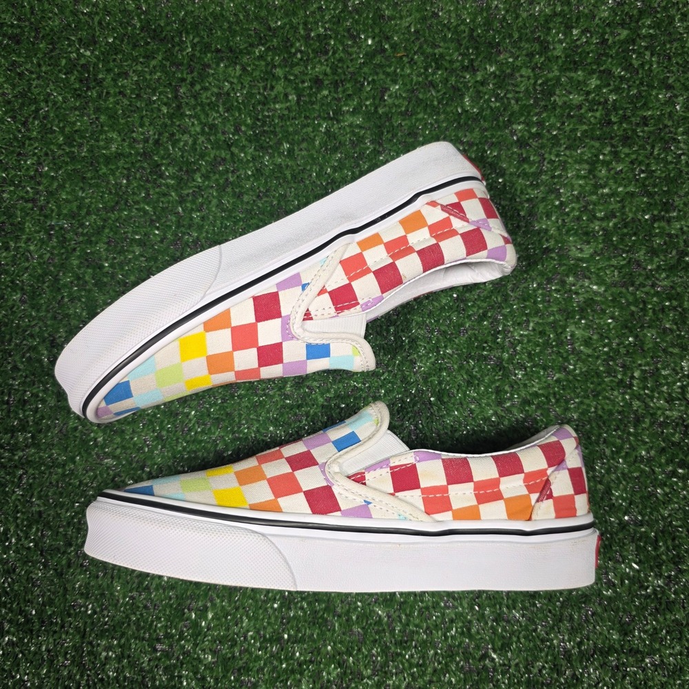 Vans Classic Slip On Rainbow Checkerboard Canvas Shoes - Women's 5 / Men's 3.5